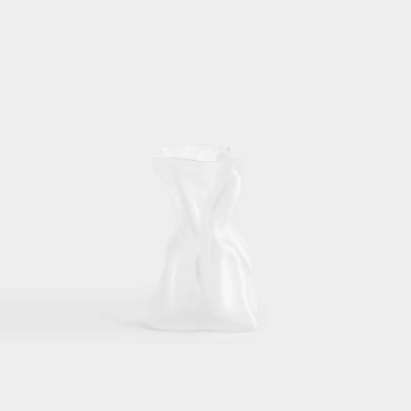Flower vase, 14 cm, Glass, frosted white, Crumpled effect, Crumple