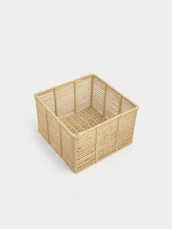 Storage organizer basket, 25x25x16 cm, wicker, cellulose/metal, square, beige, Braided, image-3