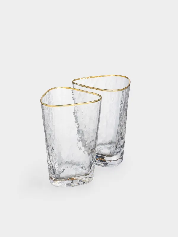 Glass, 13 cm, 400 ml, 2 pcs, glass, with golden edging, Triangle Gold, image-1