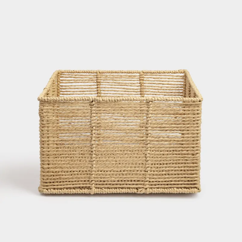 Storage organizer basket, 30x30x18 cm, wicker, cellulose/metal, square, beige, Braided