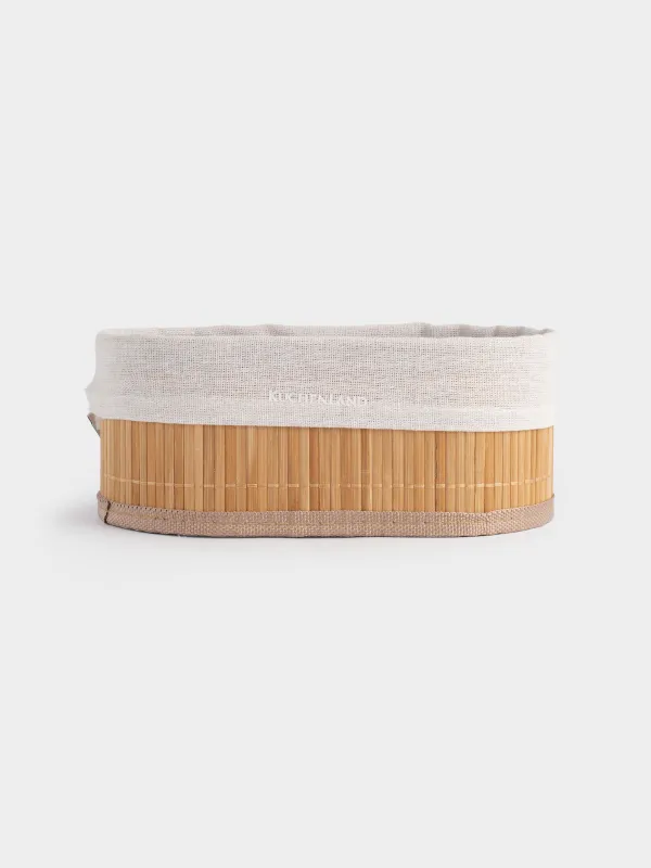 Bread basket, 24x15 cm, bamboo / cotton, oval, beige, Stem, image-1