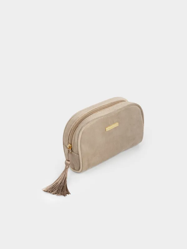 Makeup bag, 18x12 cm, with brush, velvet, brown, Velvety, image-1