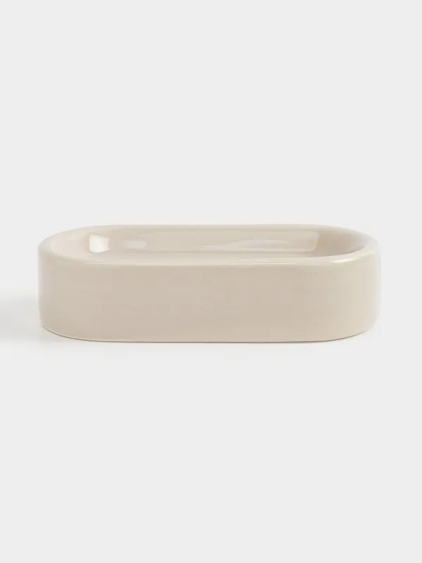 Soap dish, 12x8 cm, ceramic, beige, Nira, image-0