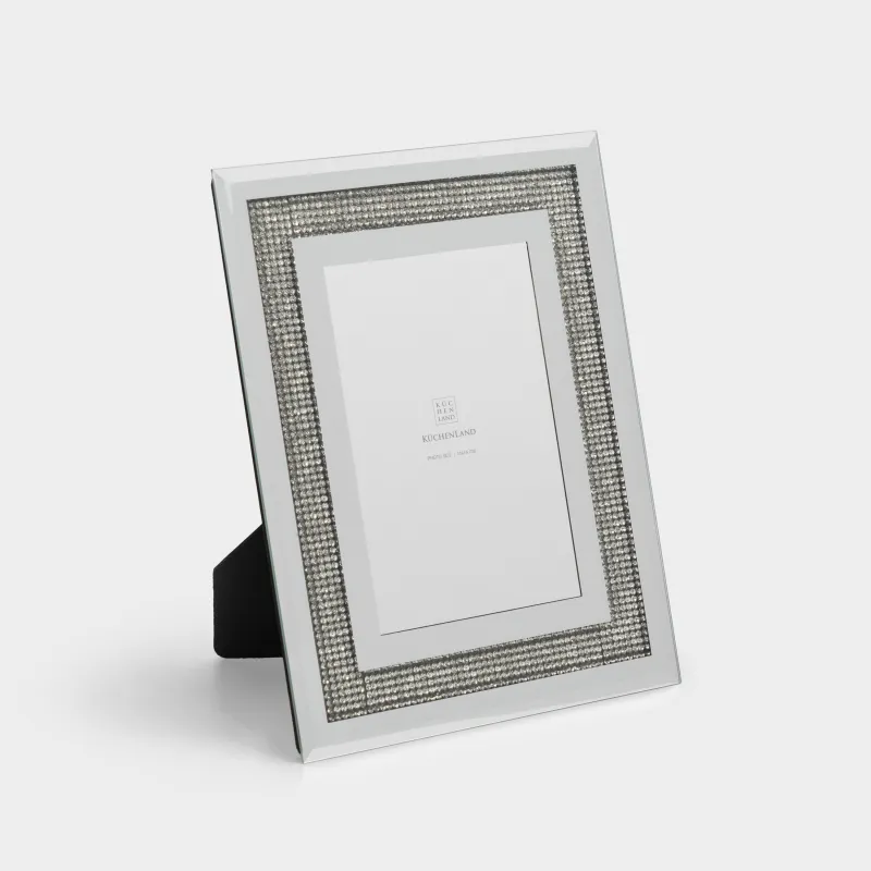 Photo frame, 18x23 cm, glass, mirror, Silver crystals, Glossy crystal