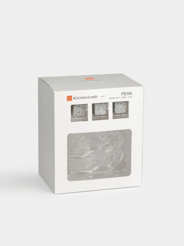 Whiskey set, 1 person, 4 items, glass / cubes, glass R / granite, Peak, image-5