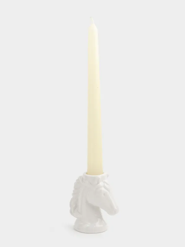 Candlestick, 9 cm, for a thin candle, ceramic, milky, Horse's head, Horse white, image-4