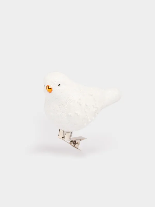 Christmas tree toy, 7 cm, on a clip, glass / metal, white, Bird, Figure sparkle, image-0