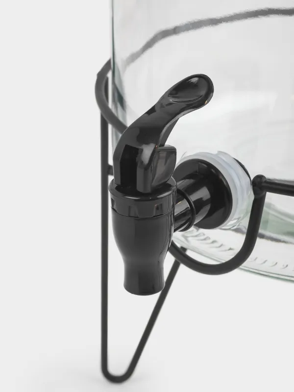 Beverage dispenser, 5,2 l, on stand, glass / metal, black, Loft, image-6