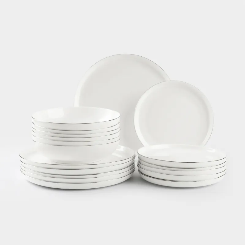 Dining set, 6 pers, 18 pr, porcelain F, white, Ideal silver