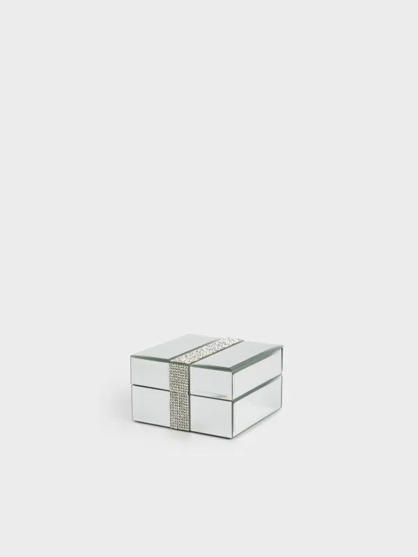 Jewelry box, 12x12 cm, glass, mirror, Silver crystals, Glossy crystal, image-0