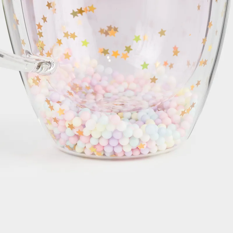 Mug, 330 ml, with balls, glass B, pink, Stars, Air sparkly, image-5