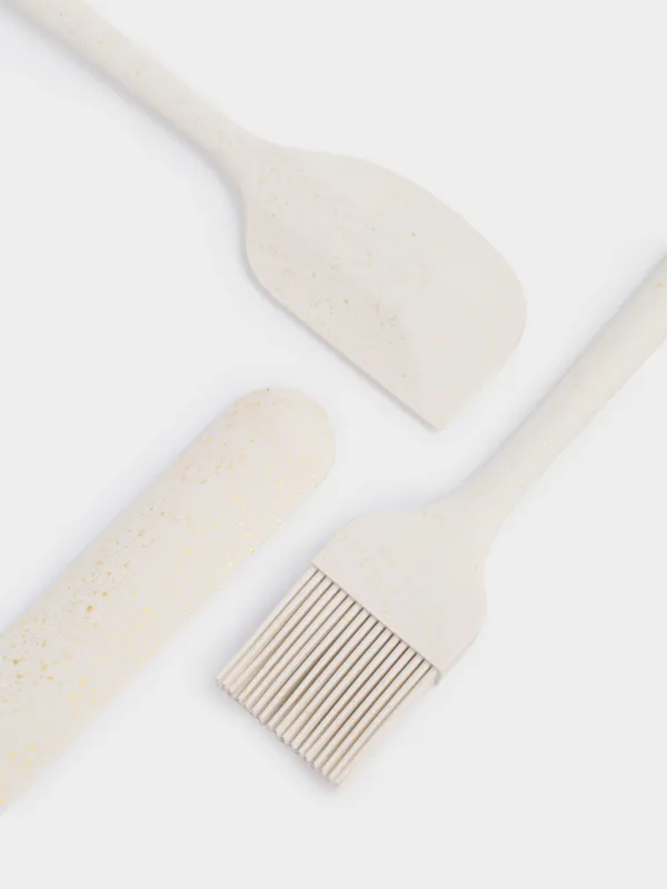 Pancake baking set, 3 items, spatulas/brush, silicone, ecru, speckled bakery speckled, image-2