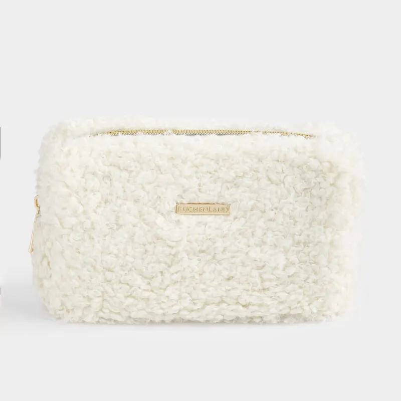 Cosmetic bag, 20x10 cm, faux fur, milky, Curled