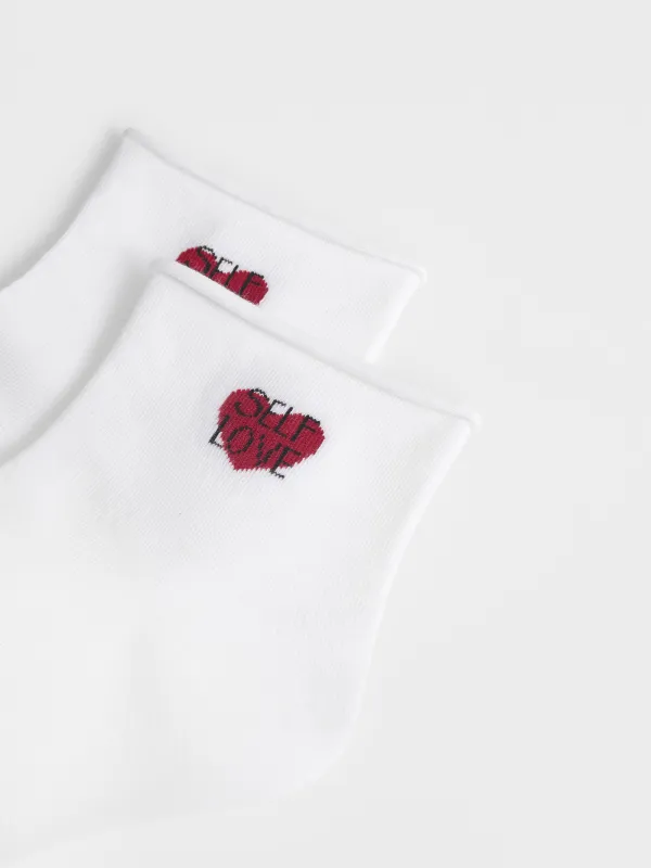 Women's socks, size 36-38, cotton / polyester, white, Heart, Slogan, image-2