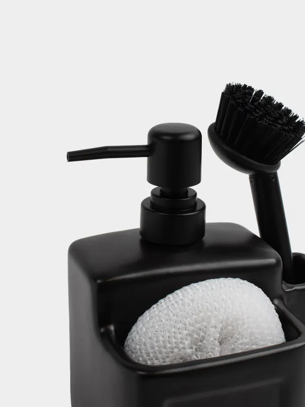 Detergent dispenser, 550 ml, organizer, Sponge / brush, Ceramic, Black, Total black, image-3