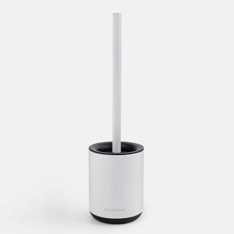 Toilet brush, 38 cm, with stand, rubber / metal, white and black, Vesta