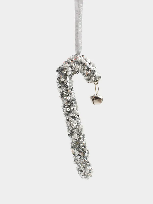 Christmas tree toy, 12 cm, foam/plastic, silver, Walking stick with crystal, Figure sparkle, image-0