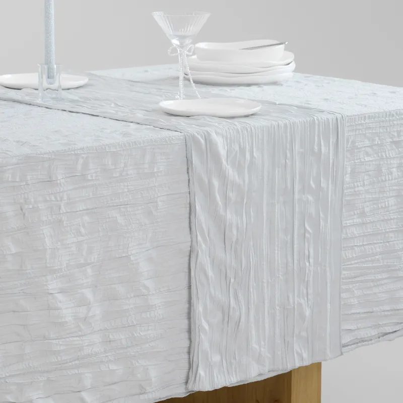 Table runner, 40x160 cm, polyester, light gray, Crumpled effect, Dented