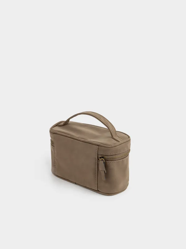 Cosmetic bag, 20x12 cm, with handle, polyurethane, dark brown, Krast, image-4