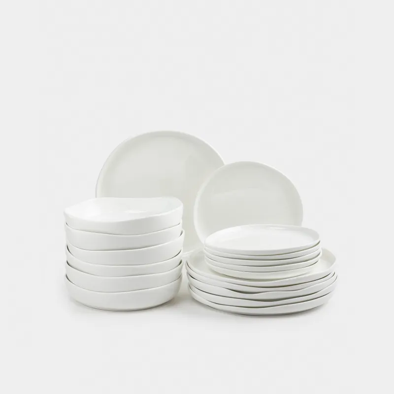 Dining set, 6 persons, 18 items, porcelain F, white, Uneven edge, Vergaleo