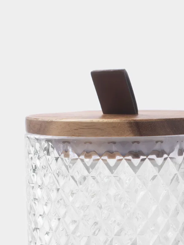 Candy bowl, 11x11 cm, with lid, glass R / wood, Naiad, image-3