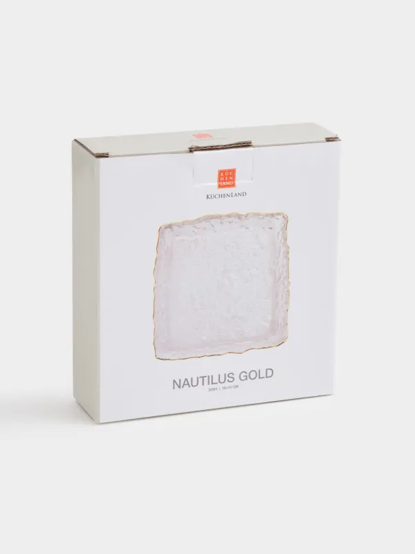 Dish, 15x15 cm, glass, square, with golden edging, Nautilus gold, image-5
