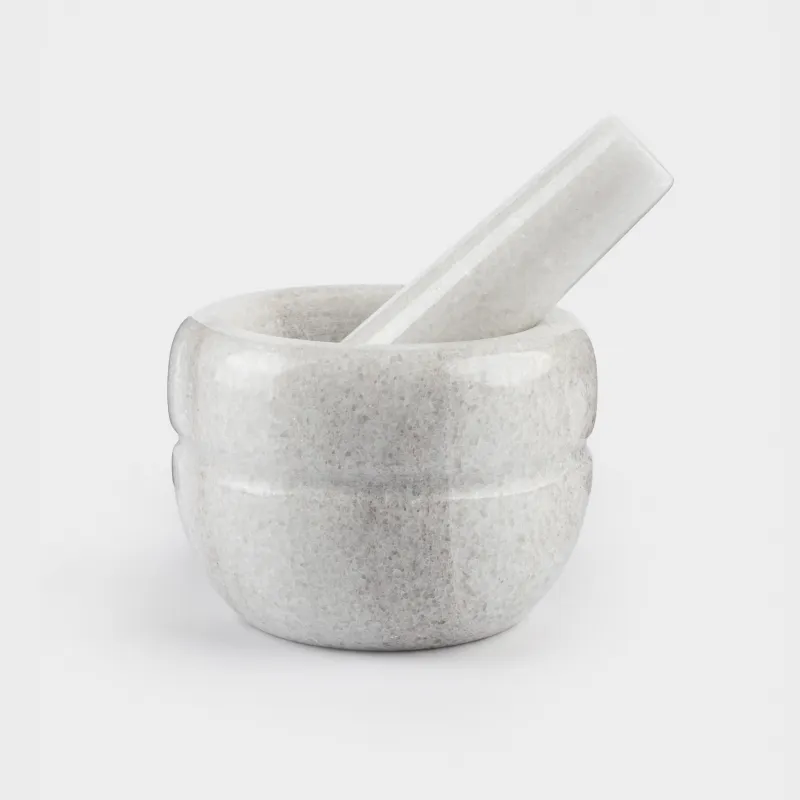 Spice mortar, 10 cm, with pestle, Marble, White, Stripe, Marble