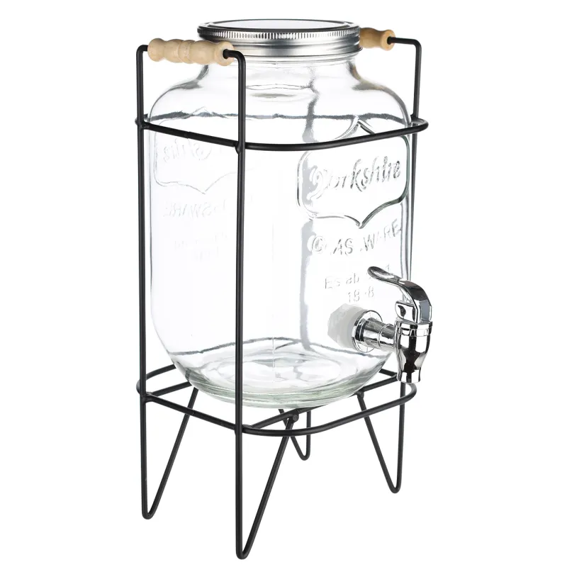 Beverage dispenser, 4 l, on stand, glass R / metal, Black, Berry, image-1