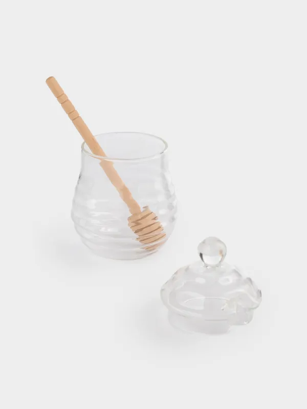 Honey jar, 270 ml, with spoon, Used glass / wood, Honey, image-1
