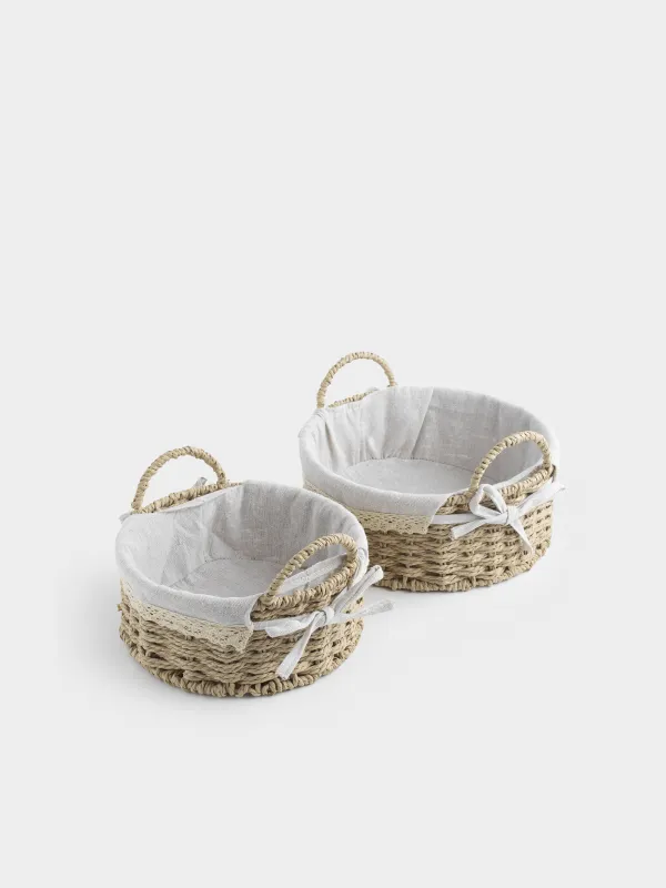 Storage basket set, 2 pieces, cellulose/cotton, round, Braided, image-1