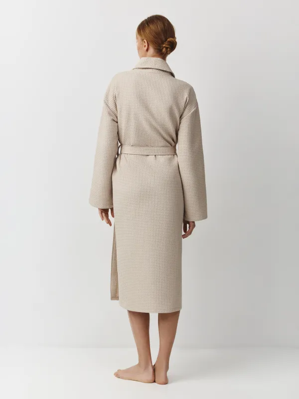 Women's robe, homewear, size L, with long sleeves, waffle, cotton, milky, Lucky, Stefani, image-3