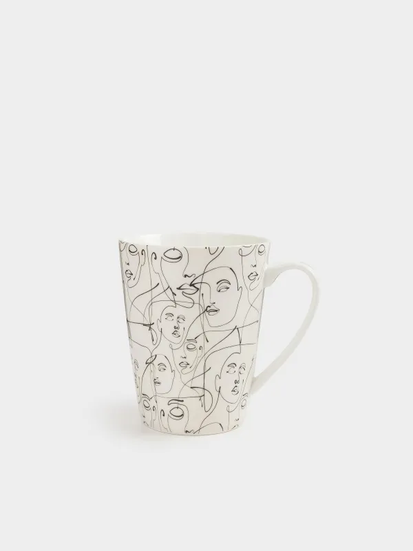 Mug, 420 ml, Porcelain N, Milk, Abstract faces, Face, image-0