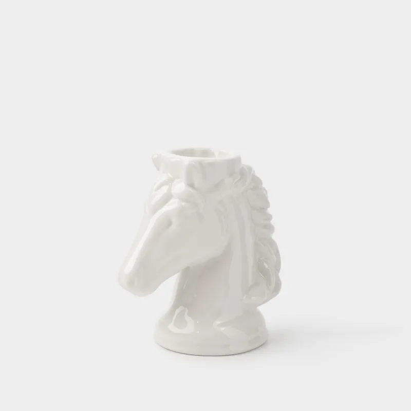 Candlestick, 9 cm, for a thin candle, ceramic, milky, Horse's head, Horse white