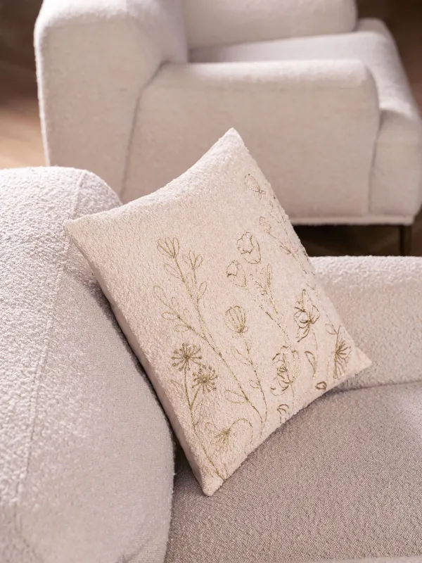 Decorative pillow, 45x45 cm, boucle/velvet, milky, wildflowers, Boucle, image-6