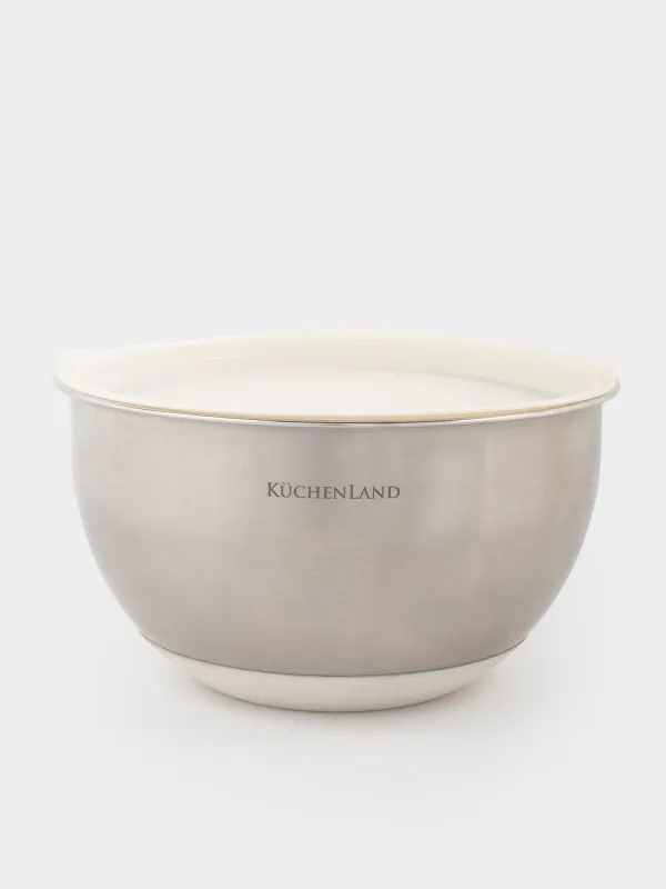 Bowl, 2/3 l, 2 pcs, with lid, anti-slip bottom, steel / plastic, beige, Terra, image-1