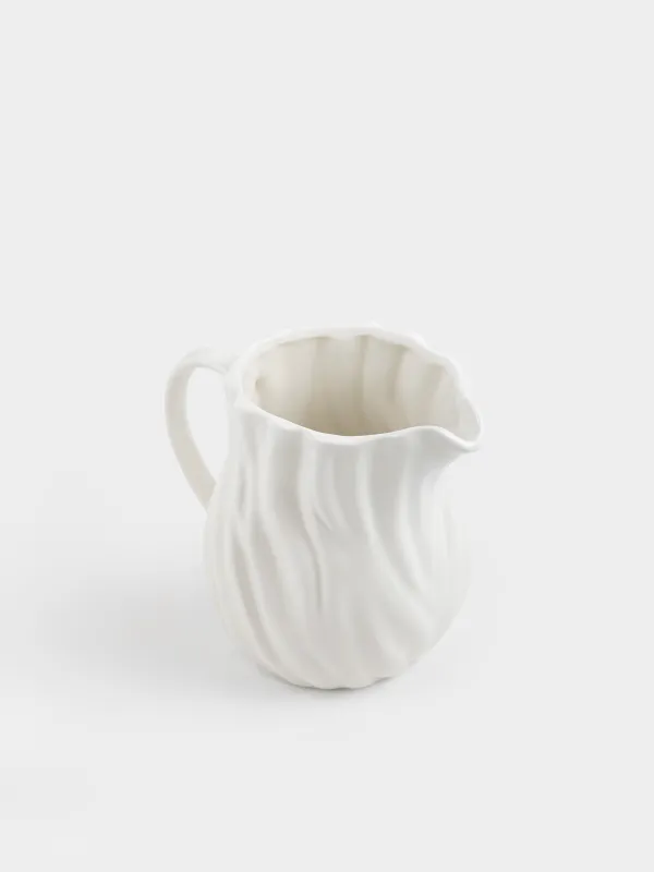 Jug, 1.6 l, ceramic, white, Milky, Wavy edge, Crumple, image-3