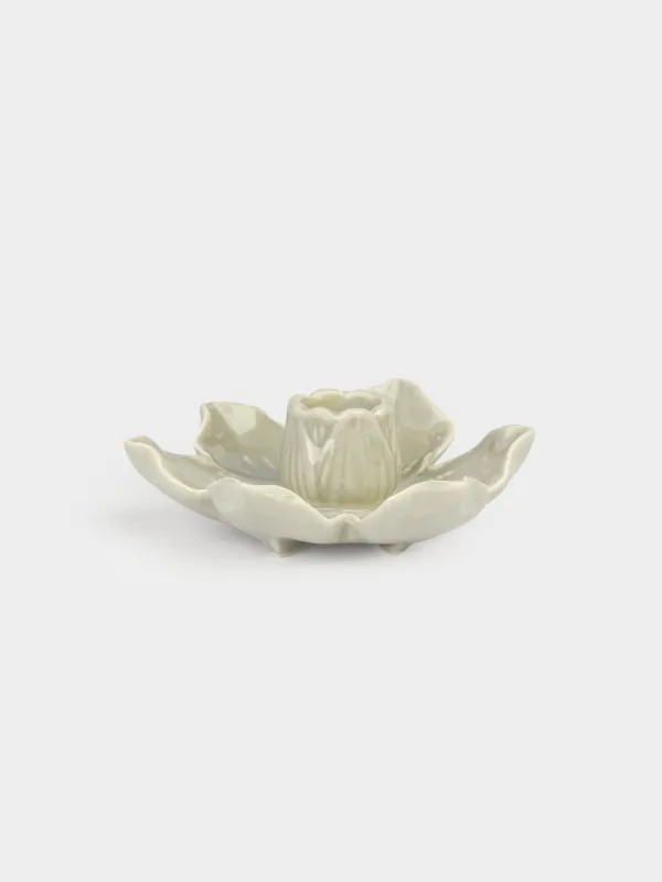 Candlestick, 11x5 cm, for a thin candle, Porcelain P, Green, Flower, Bloome, image-0