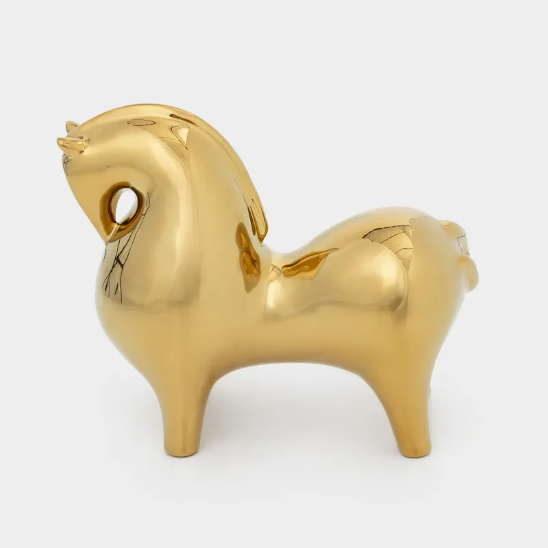 Statuette, 31x27 cm, ceramic, golden, Horse, Horse gold