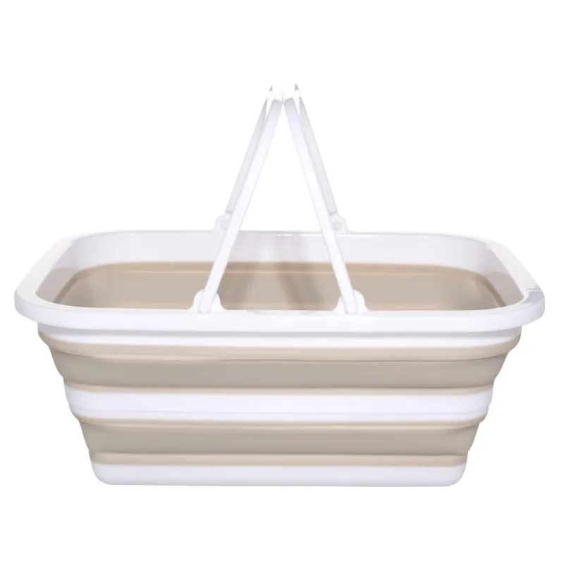 Foldable basket, 39x29x16 cm, with handles, plastic / rubber, gray-beige, Foldaway, image-1
