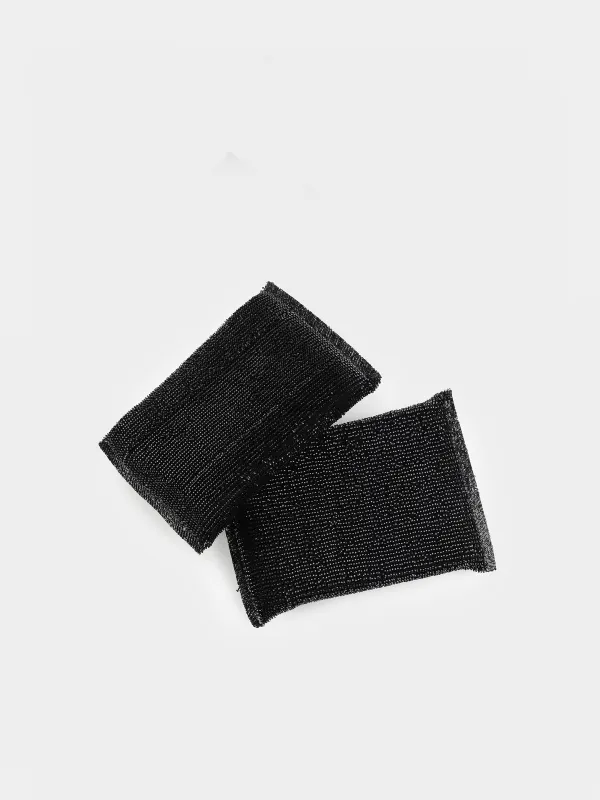 Dishwashing sponge, 13x9 cm, 2 pcs, polyester/steel/foam rubber, black, Black clean, image-1
