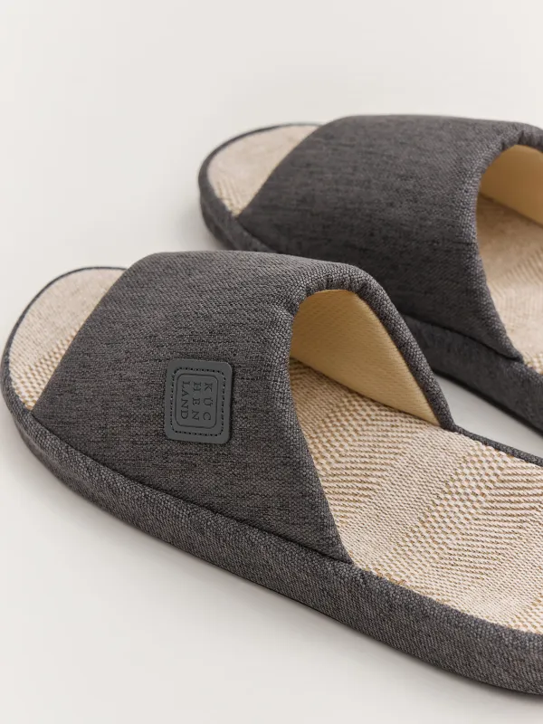 Men's slippers, homewear, size 40-41, polyester, dark gray, Serious, image-2