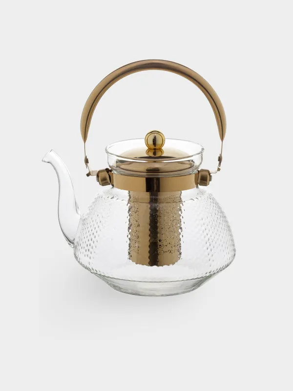 Teapot, 1,3 l, B/steel glass, golden, Classic gold, image-0