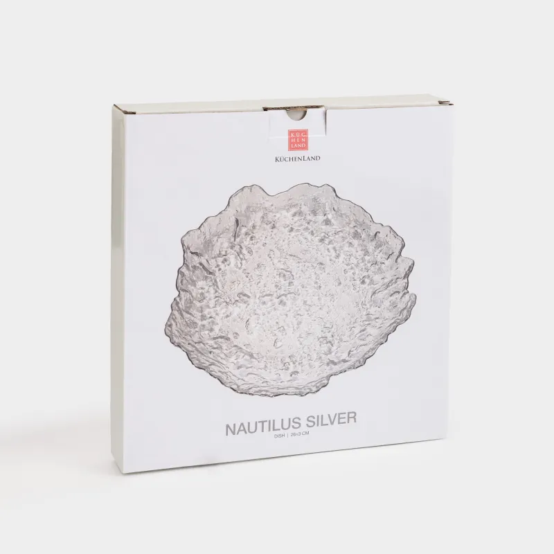 Dish, 26 cm, glass, with silver edging, Nautilus silver, image-4