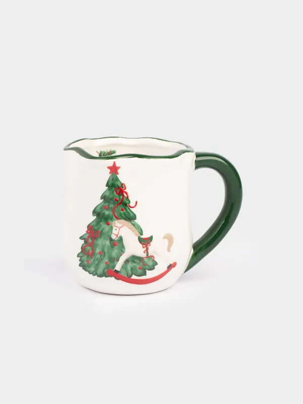 Mug, 360 ml, Ceramic, Horse with Christmas tree, Christmas green, image-0