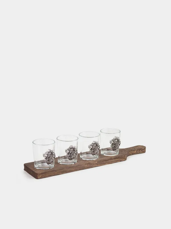 Drinking glass, 80 ml, 4 pcs, on a stand, glass / wood, Lion, Lux elements decor, image-1