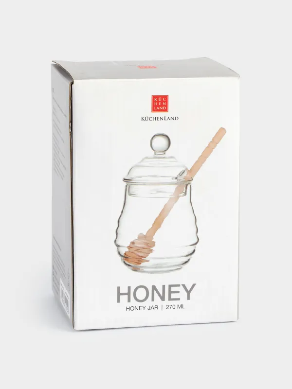 Honey jar, 270 ml, with spoon, Used glass / wood, Honey, image-5