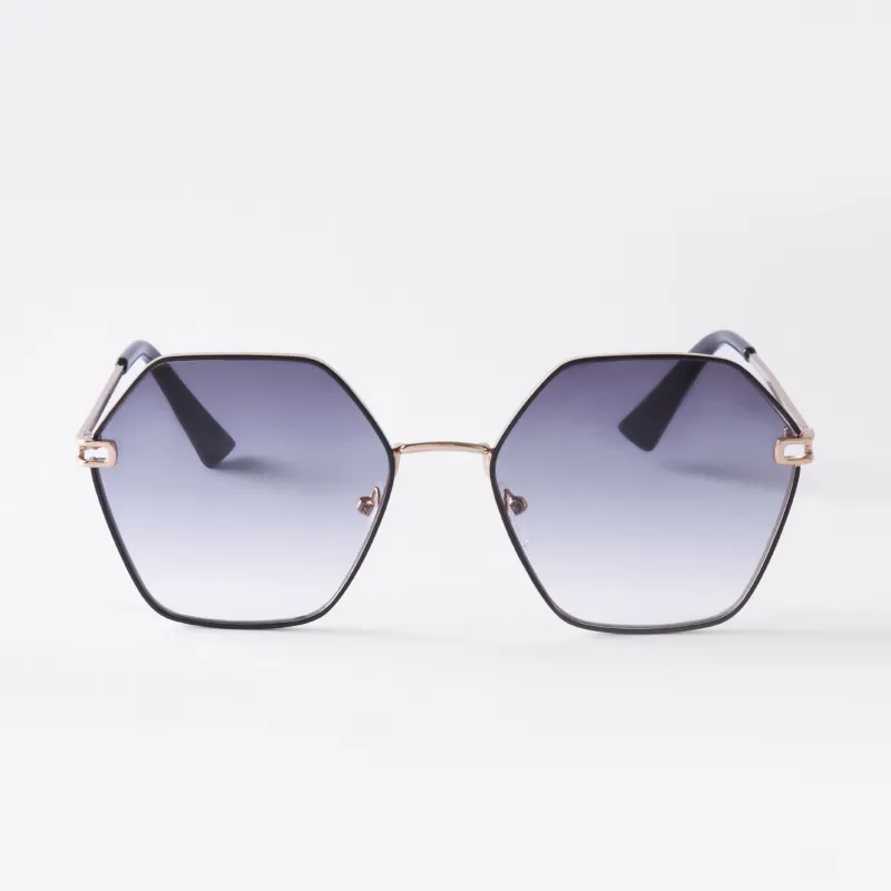 Sunglasses, metal/plastic, hexagonal, black, Geometric