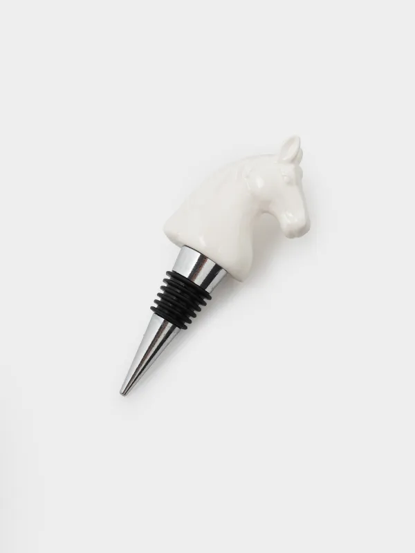 Bottle stopper, 12 cm, metal/porcelain P, milky, Horse, Horse milky, image-3