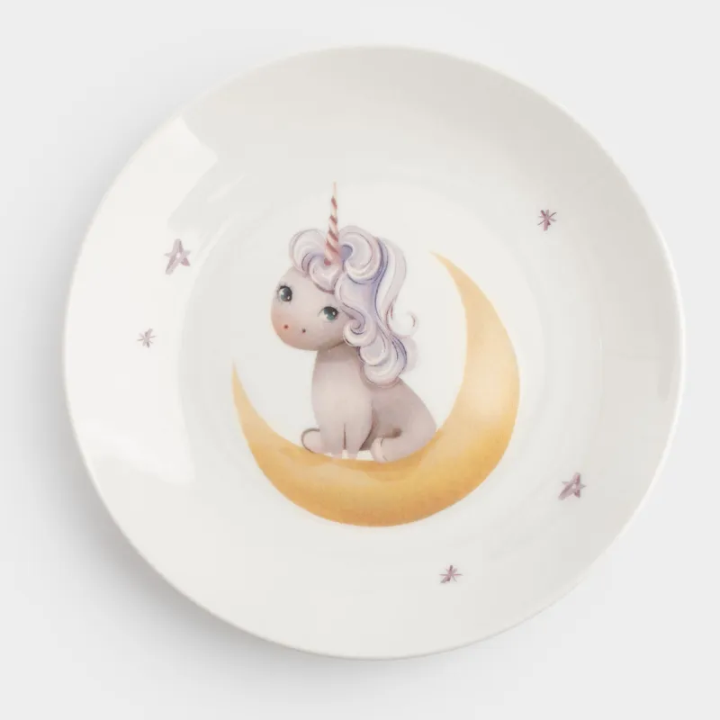 Children's tableware set, 3 items, porcelain N, white, Unicorn and month, Unicorn, image-3