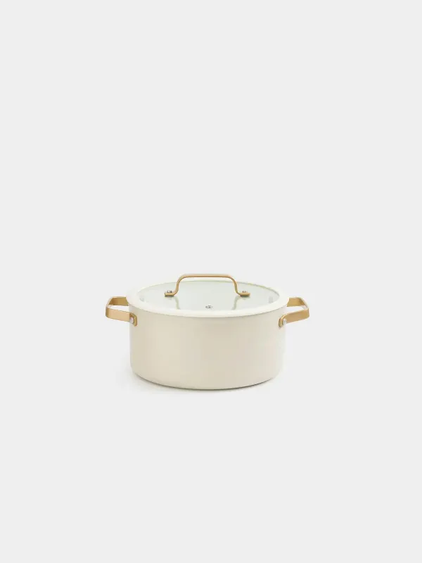 Pot, 20 cm, 2.8 l, with lid, coated, aluminum, milky, Piatto gold, image-0
